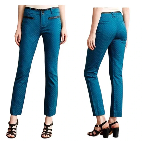 ANTHROPOLOGIE CARTONNIER | Green Jacquard Charlie Ankle Cotton  Pants Size 8 - Picture 1 of 9
